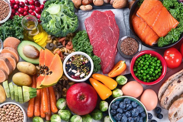 Picture of food examples that can form a balanced diet for the menopause